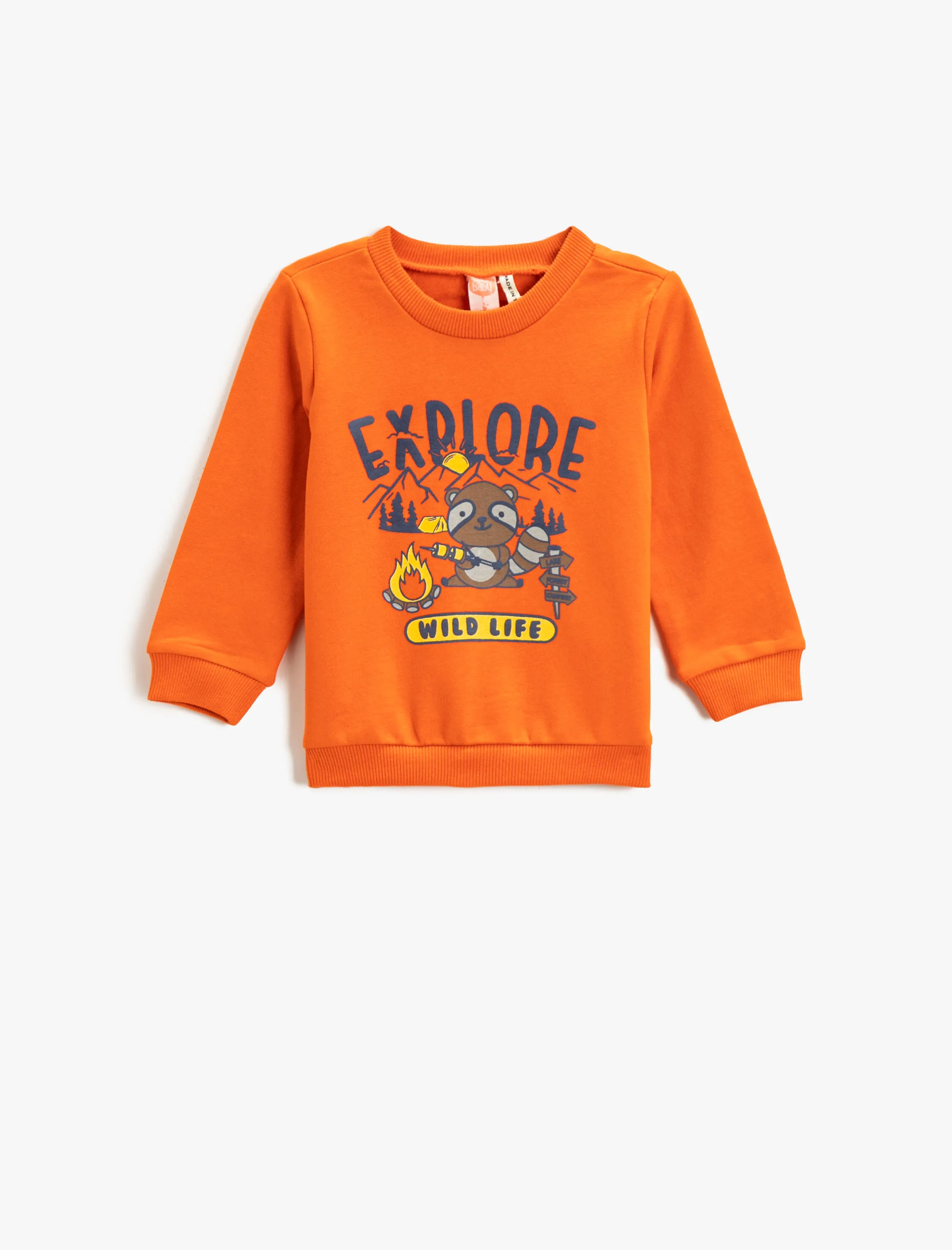 Baskılı Sweatshirt Uzun Kollu Bisiklet Yaka Pamuklu